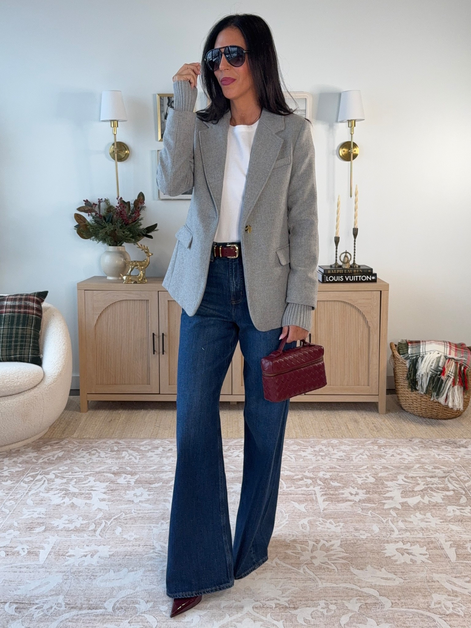 Thee perfect blazer that is $40 and is a designer look for less - size small 
Tee- small 
Jeans- 2 tall (medium) 

#LTKSeasonal #LTKOver40 #LTKU