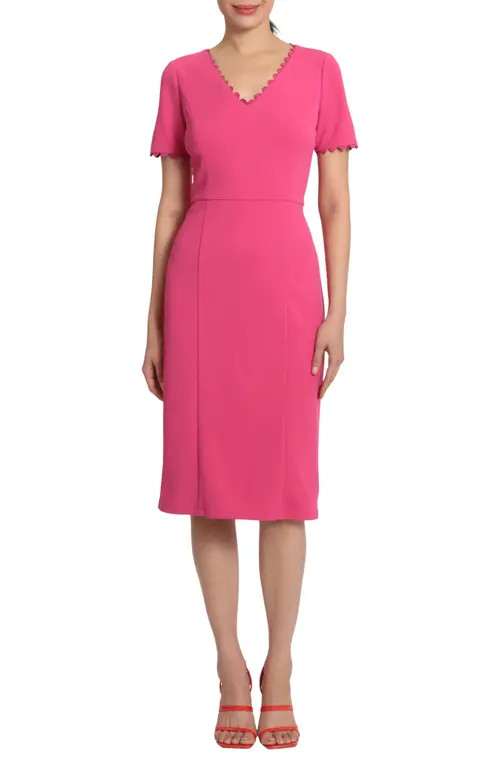 Maggy London Short Sleeve Midi Sheath Dress in Fierce Magenta at Nordstrom, Size 14 | Nordstrom
