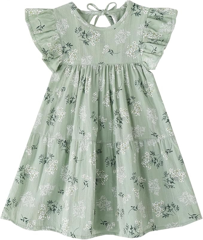 Toddler Dress Baby Girls Cotton Linen Ruffle Sleeve Tiered Swing Casual Summer Boho Dresses | Amazon (US)