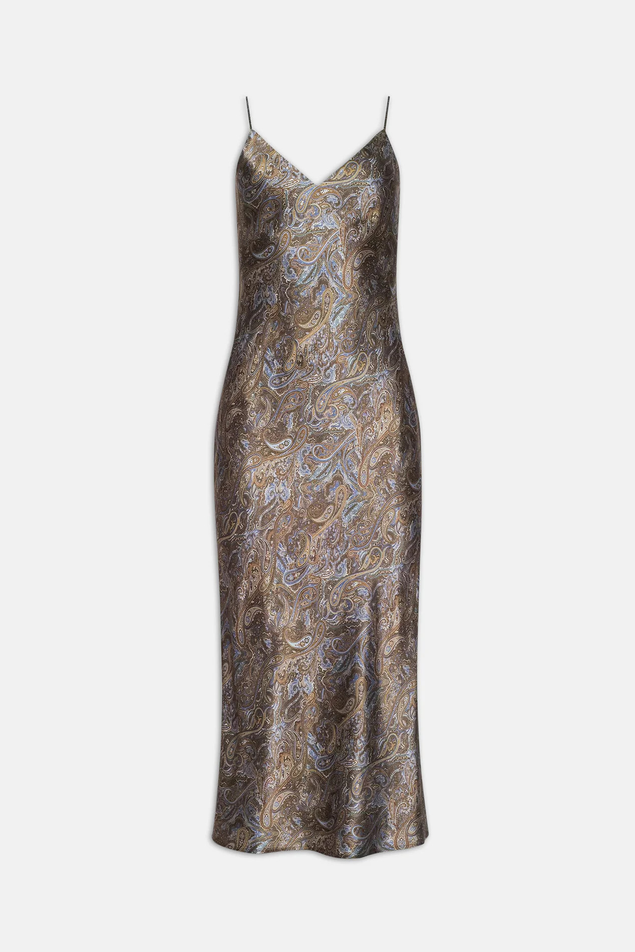 Seridie Silk Slip Dress Neutral/Blue Ditsy Paisley | Blue & Cream