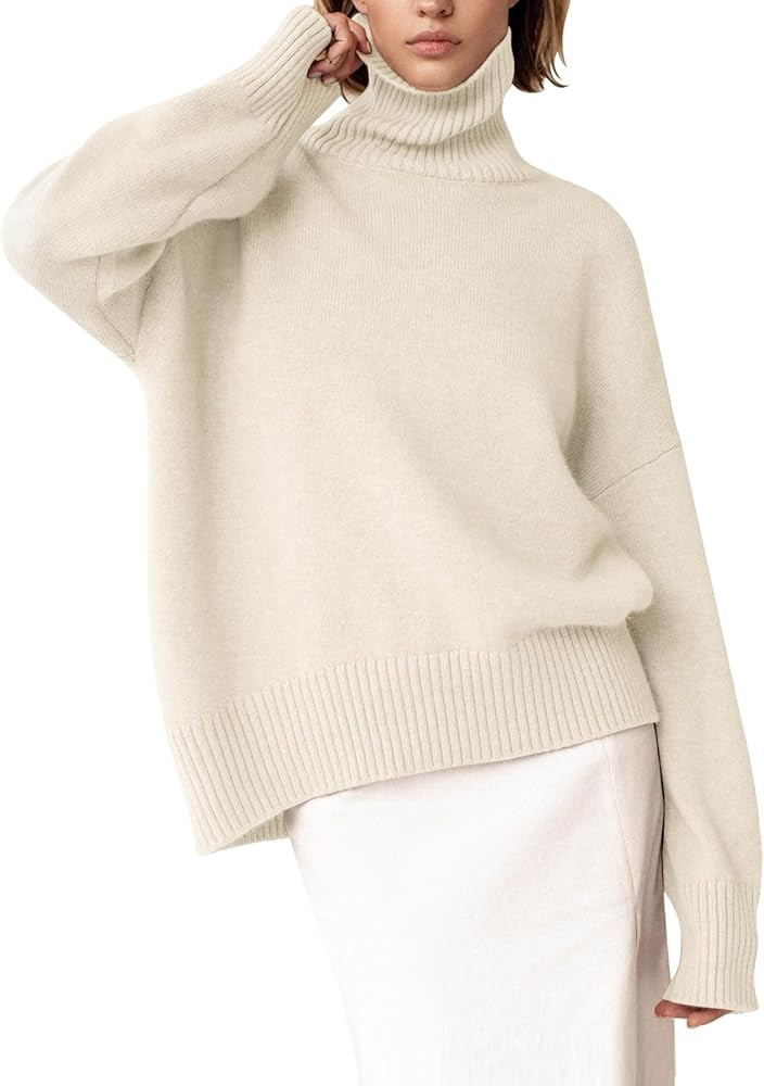 YKR Women's Turtleneck Sweater Chunky Long Sleeve Knitted Pullover High Low Hem Trendy 2024 Fall ... | Amazon (US)
