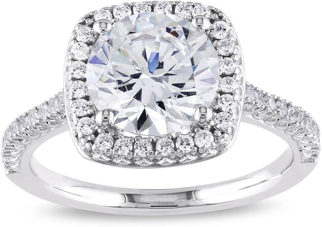 PORI JEWELERS .925 Sterling Silver Cushion Cut Halo Solitaire Engagement Ring- 2.45 Cttw CZ | Amazon (US)