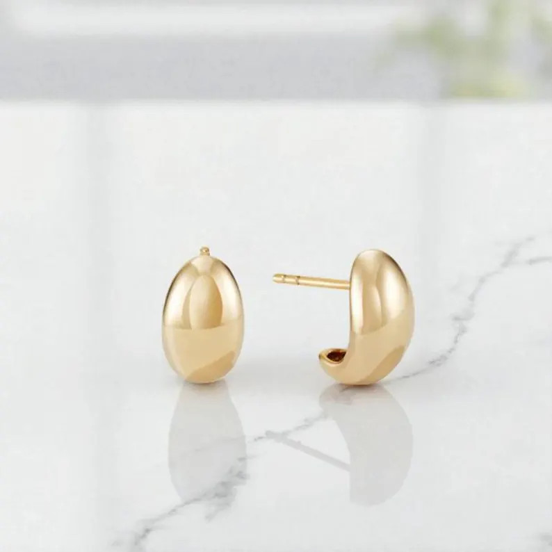 14K Gold Bold Dome Huggie Hoop Earrings: Modern Minimalist Style - Etsy | Etsy (Global)