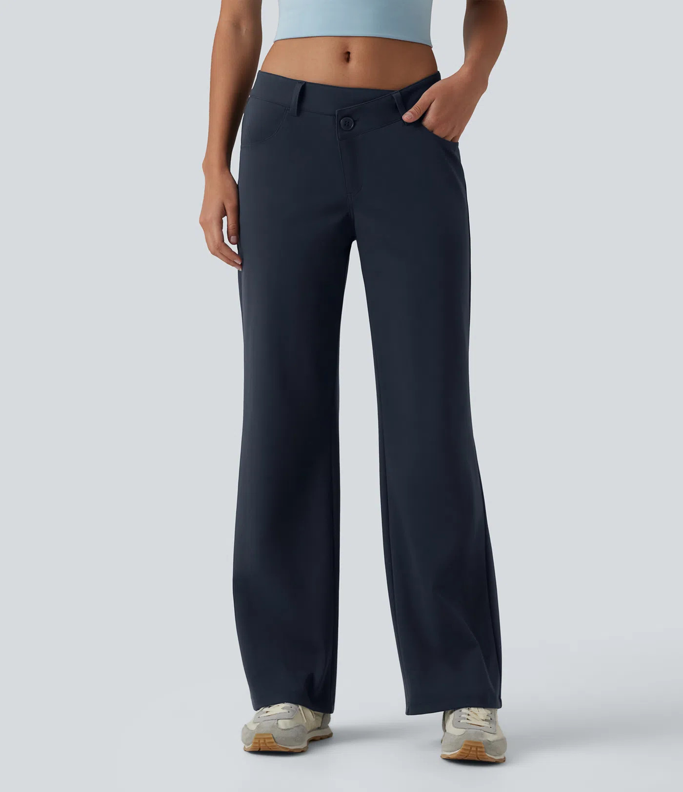 Women’s DayStretch Asymmetric Low Rise Straight Leg Casual Pants with Pockets - Halara | HALARA