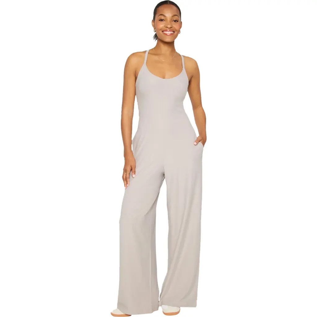 Fabletics Cloud Jersey Wide Leg Jumpsuit in Light Sand Heather at Nordstrom, Size Xx-Large | Nordstrom