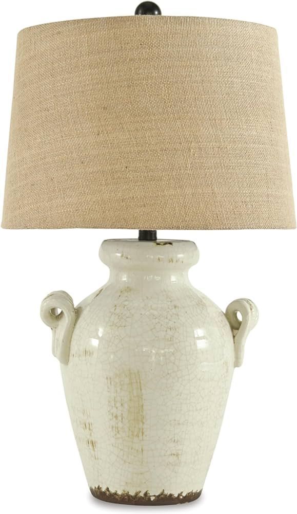 Signature Design by Ashley Emelda Farmhouse 27" Ceramic Table Lamp, Cream Glaze Crackle Finish | Amazon (US)