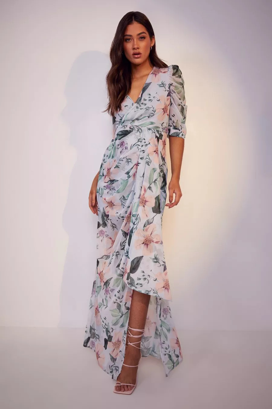 Maternity Occasion Floral Puff Sleeve Maxi Dress | Boohoo.com (US & CA)
