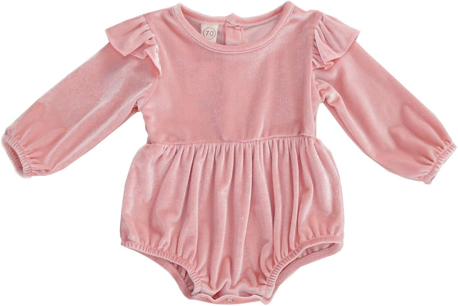 Infant Baby Girl Plain Fall Crushed Velvet Long Sleeve Bodysuits Romper Tops | Amazon (US)