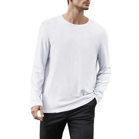 Mens T Shirts Long Sleeve Autumn And Winter Fashion And Leisure Solid Color T Shirt Long Sleeve White | Walmart (US)