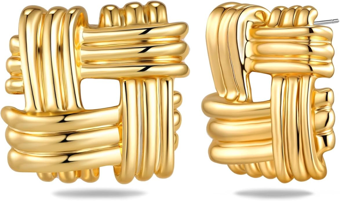 Gold Chunky Square Statement Earrings for Women by SNGIA, Medium Geometric Handmade Trendy Stud R... | Amazon (US)