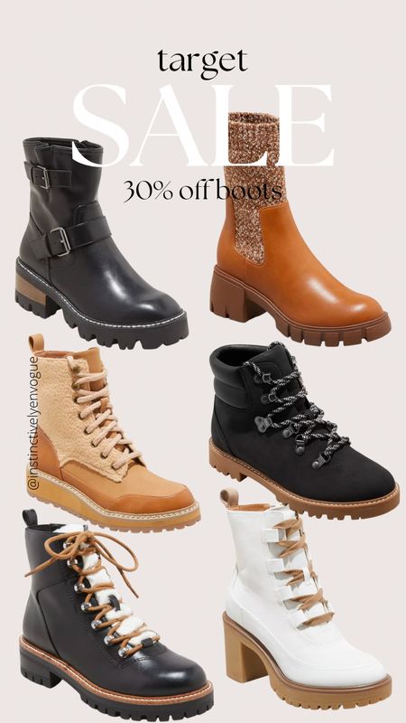Target boot sale
Chelsea boots 
Lace up boots
Hiking boots
Chunky boots 

#LTKshoecrush #LTKSeasonal #LTKsalealert