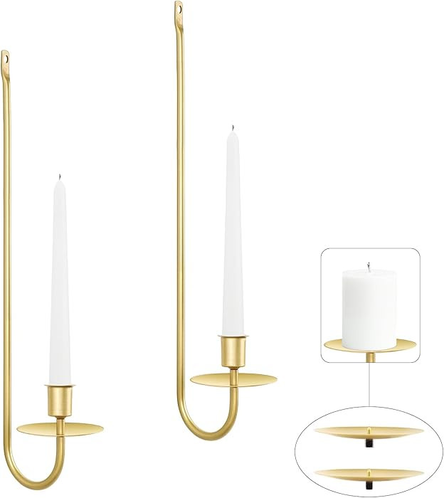 Gold Candle Sconces Set of 2, 13.2 Inch Taper & Pillar Wall Candle Holder, Wall Candle Sconces Se... | Amazon (CA)