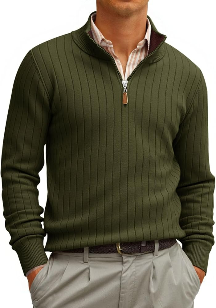 Runcati Mens Quarter Zip Sweater Mock Neck Casual Ribbed Knit Pullover Fall Lightweight Polo Swea... | Amazon (US)