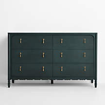 Beatrix 55" Dyed Balsam Green Wood Wide 6-Drawer Kids Dresser | Crate & Barrel