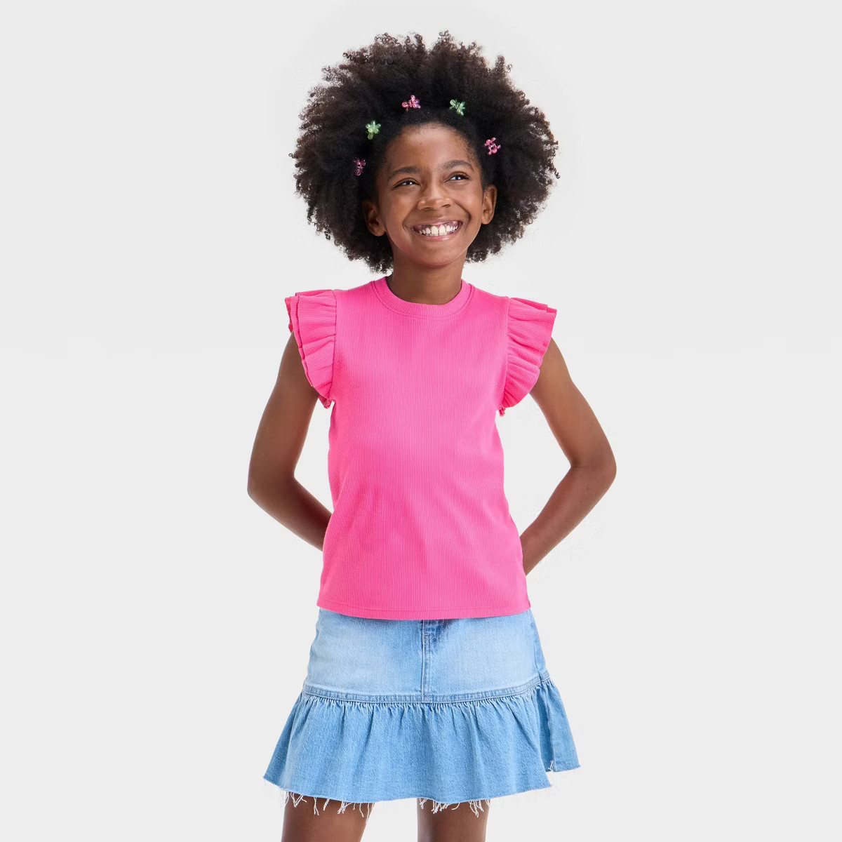Girls' Short Ruffle Striped Ribbed T-Shirt - Cat & Jack™ | Target