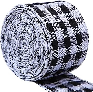 URATOT White and Black Plaid Burlap Ribbon Gingham Christmas Wrapping Ribbon Wired Plaid Ribbon f... | Amazon (US)