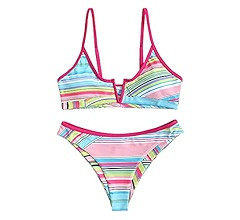 ZAFUL Women's V Wired Bikini Set Colorblock Ribbed Swimwear Sexy High Cut Cheeky Two Piece Swimsu... | Amazon (US)
