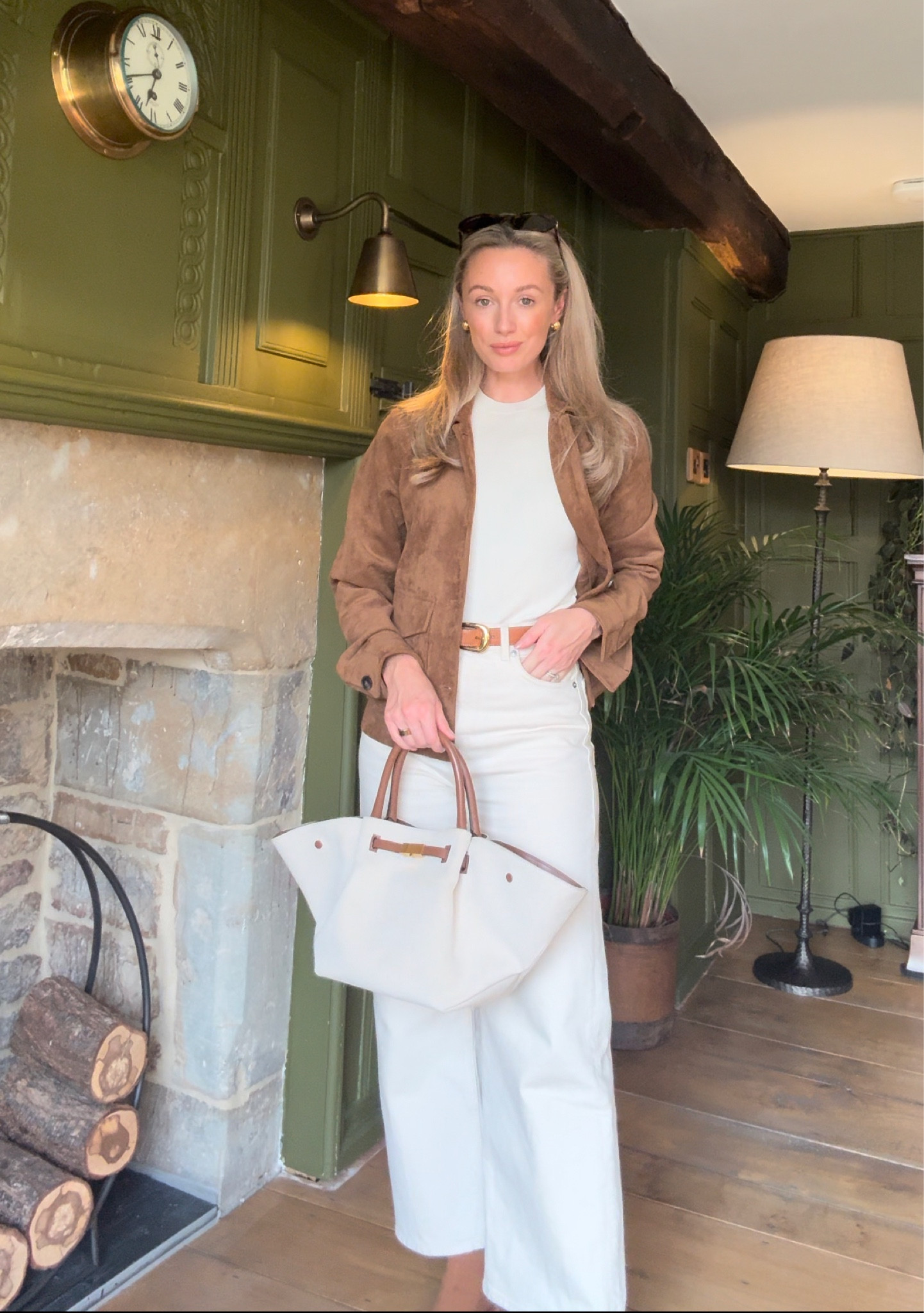Use LSJOSIE20 for a discount on the silk top! A transitional Spring outfit styling a suede jacket and white jeans 🌸

#LTKspring #LTKuk