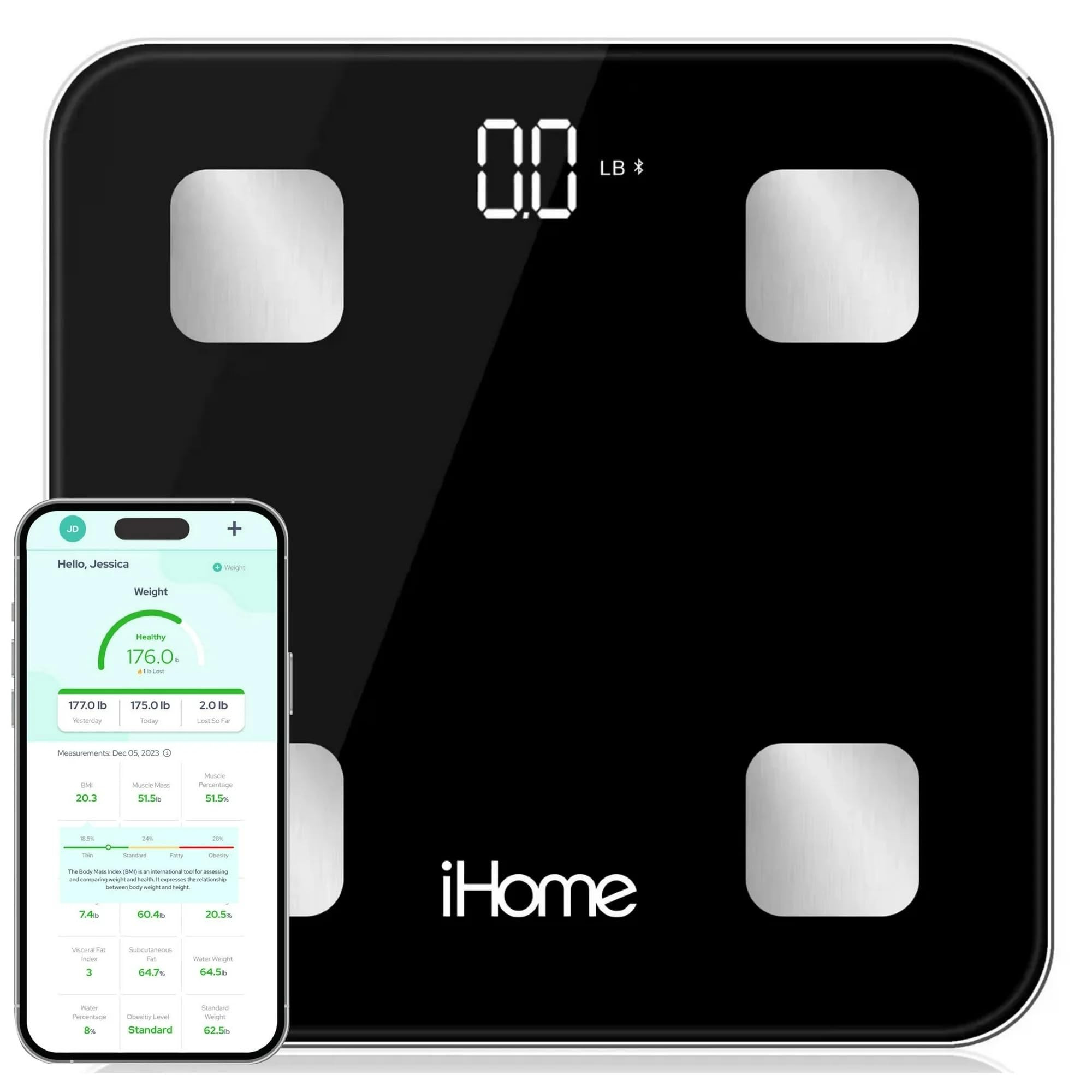 iHome Digital Bluetooth Smart Scale for Body Weight, Weight Scale, Including BMI, Body Fat, Muscl... | Amazon (US)