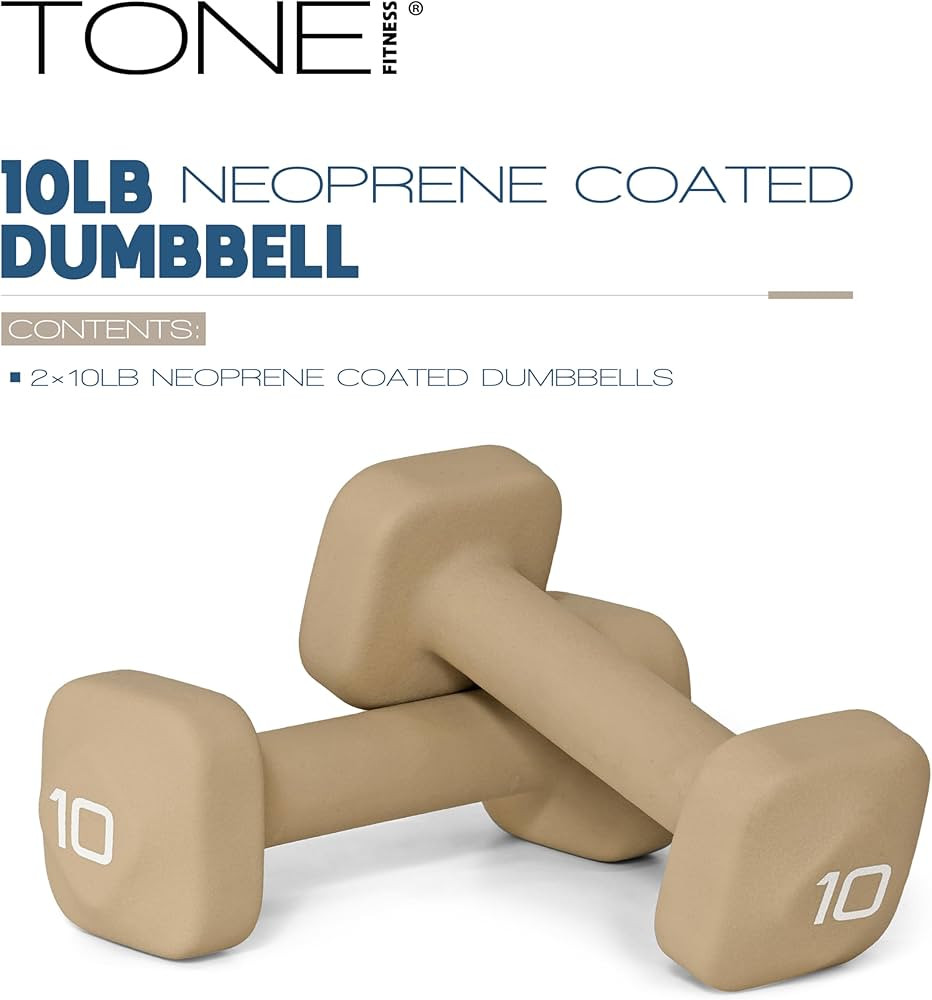 Tone Fitness Neoprene Dumbbell Weight Pairs with Anti-Roll Square Head | Multiple Options | Amazon (US)
