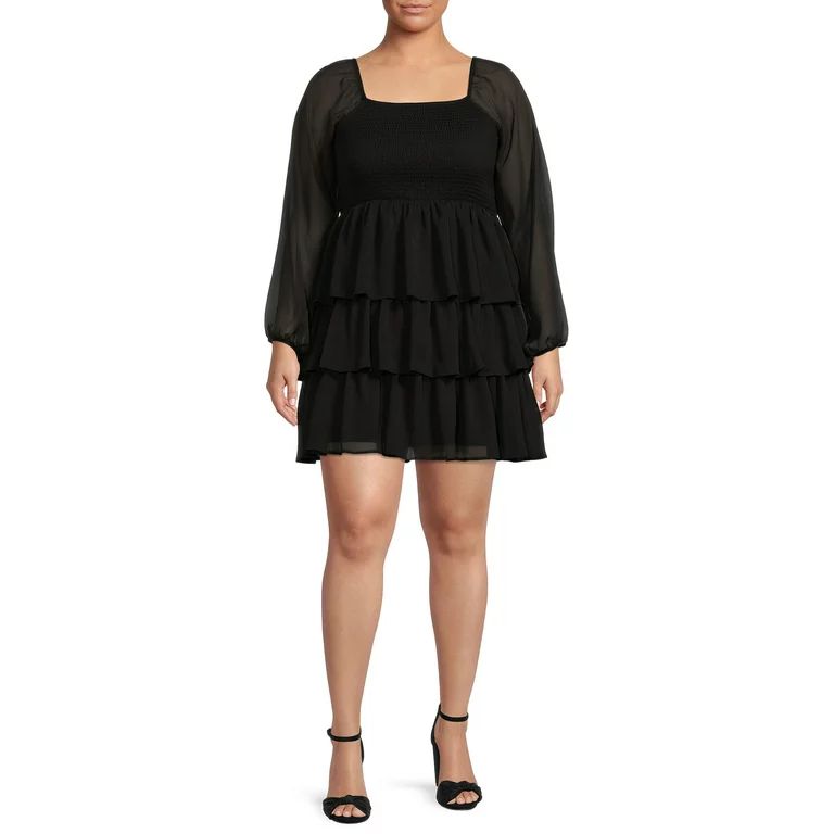 Madden NYC Women’s Plus Smocked Bodice Dress with Tiered Skirt | Walmart (US)
