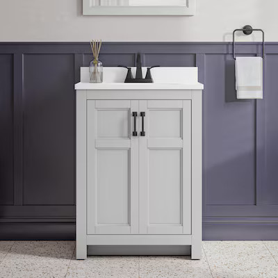 Style Selections Lowry 25-in Light Gray Single Sink Bathroom Vanity with White Acrylic Top | Lowe's