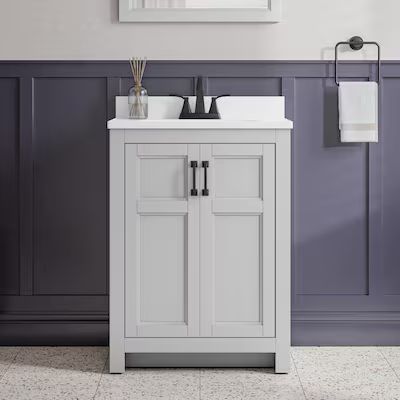 Style Selections Lowry 25-in Light Gray Single Sink Bathroom Vanity with White Acrylic Top | Lowe's