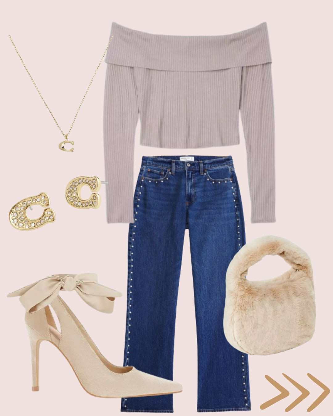 Causal coach inspired outfit | Pearl Jeans size 26 long | size up for a baggier look | Abercombie | Faux fur mini bag | Target | Coach necklace and earrings | Amazon | Under $100 | 

 #LTKU #LTKStyleTip #LTKItBag