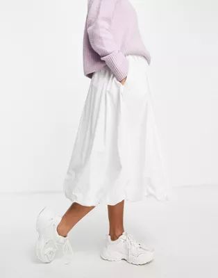 ASOS DESIGN cotton puffball midi skirt in white | ASOS (Global)