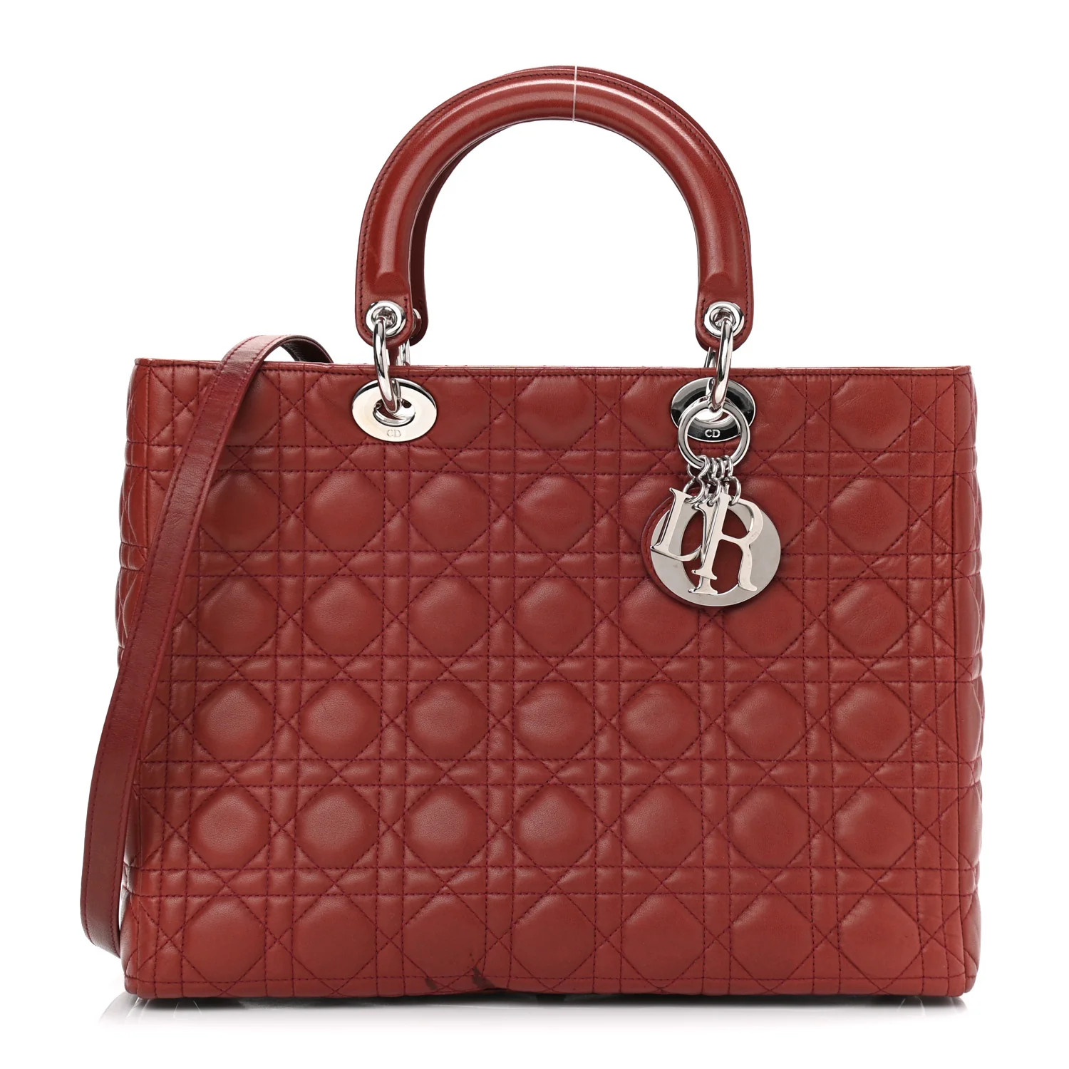 CHRISTIAN DIOR Lambskin Cannage Large Lady Dior Red | FASHIONPHILE | FASHIONPHILE (US)