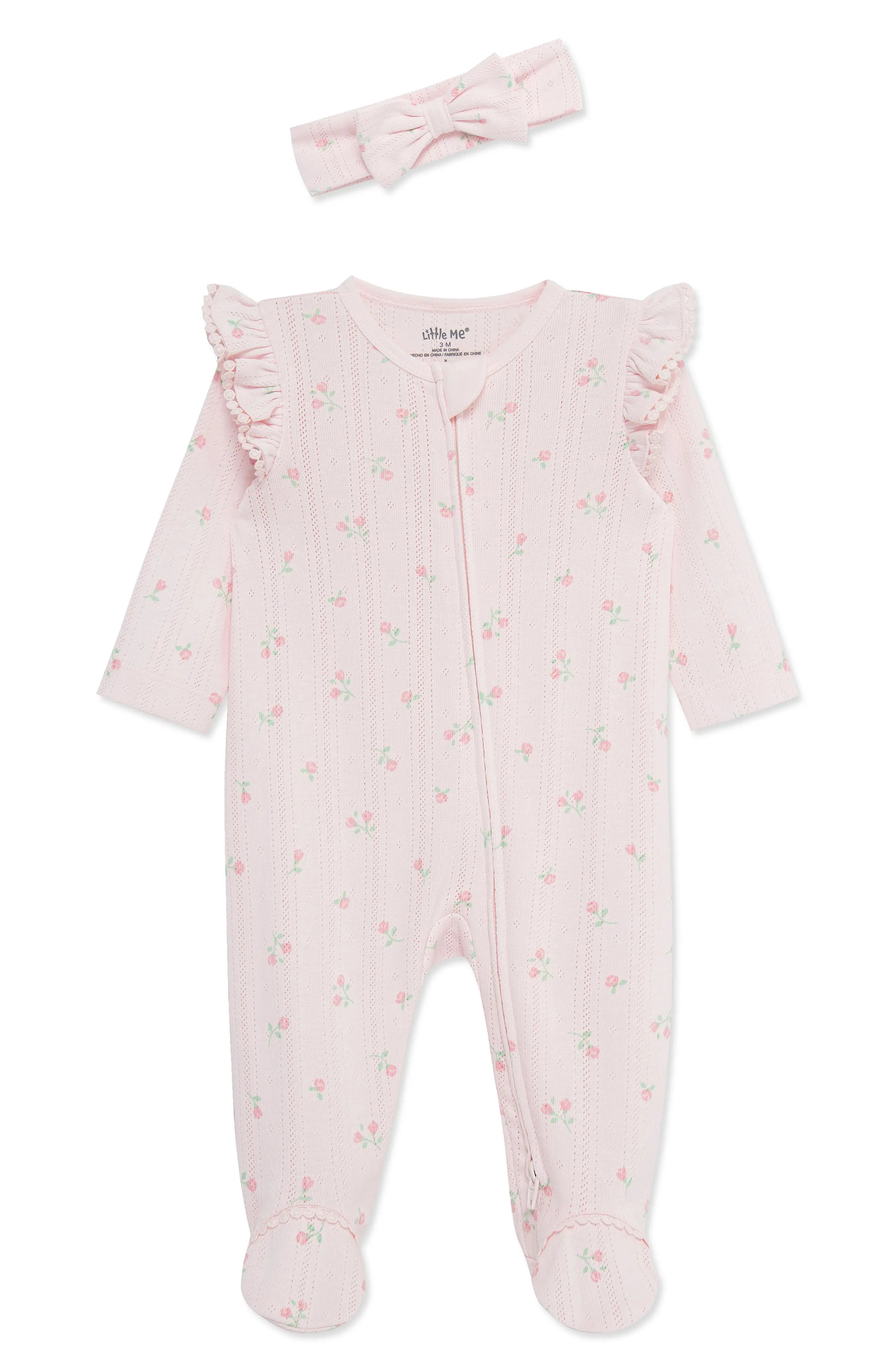 Little Me Dainty Roses Cotton Pointelle Footie & Headband Set (Nordstrom Exclusive) (Women) | Nor... | Nordstrom