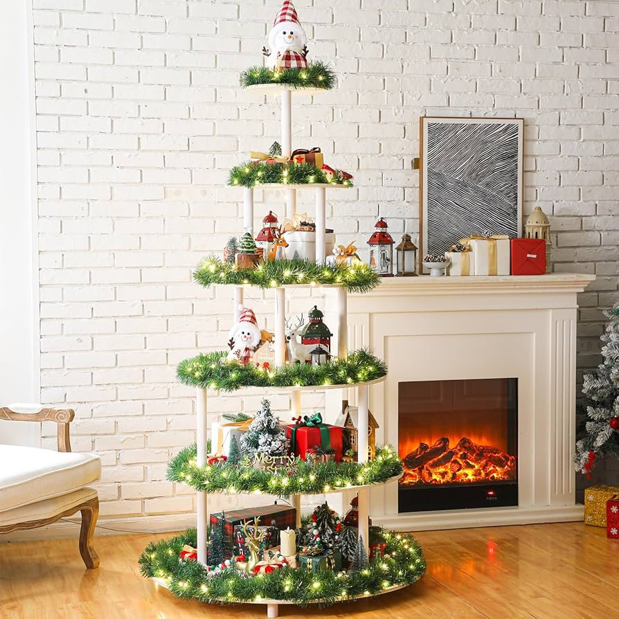 Barydat Christmas Tree Village Christmas Bookshelf Display Supplies Ornament Display Tree Stand W... | Amazon (US)