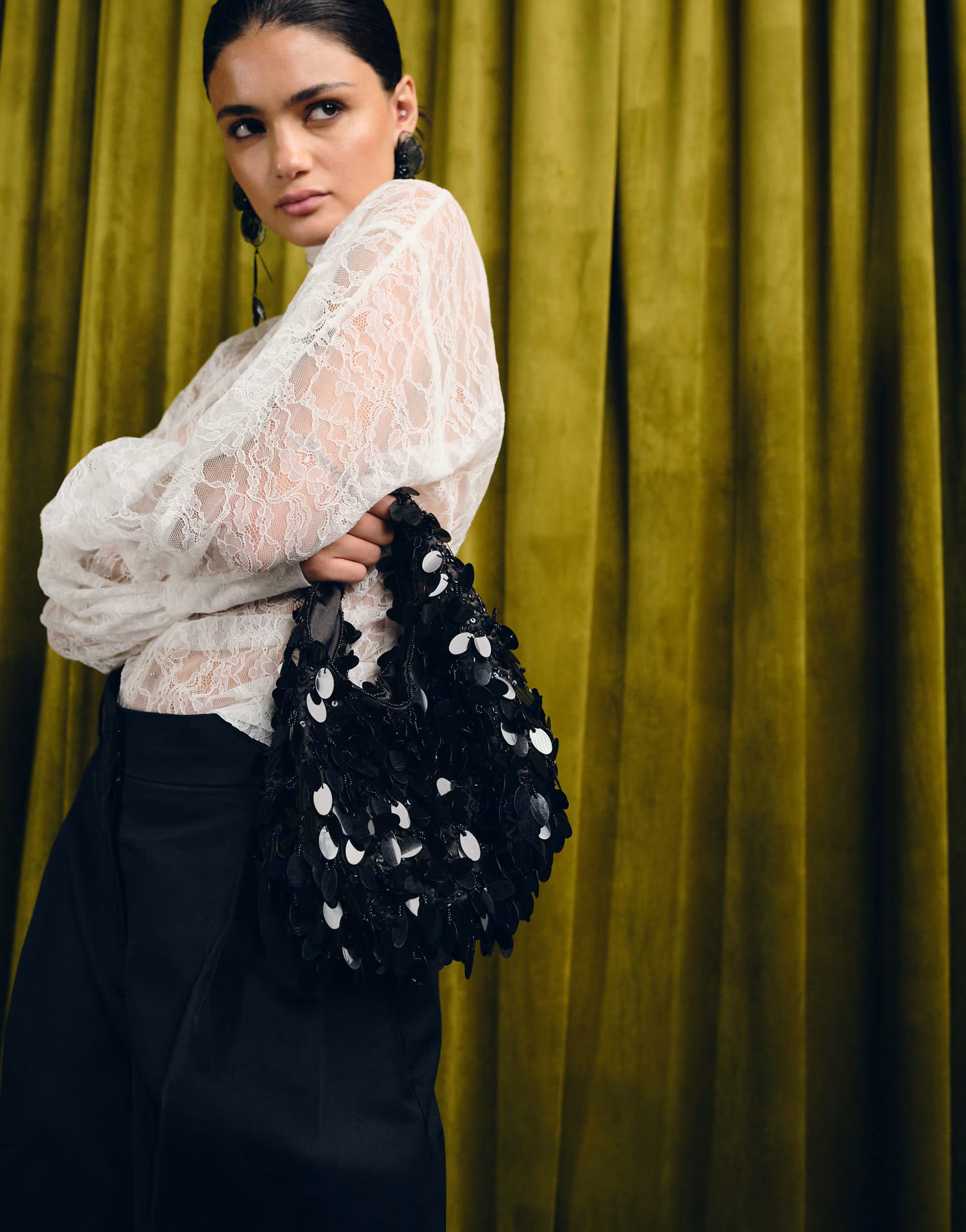 Accessorize sequin fringe handheld bag in black | ASOS | ASOS (Global)