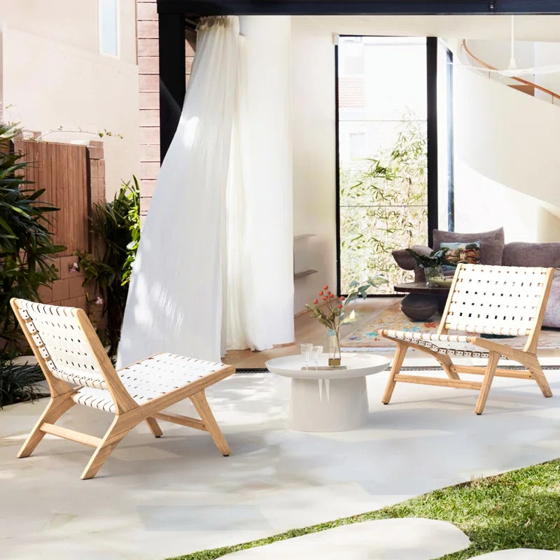 Allisyn Mid-Century Modern Faux Leather Woven Accent Chair, Cognac Lounger Chair (Set Of 2) (Set ... | Wayfair Professional