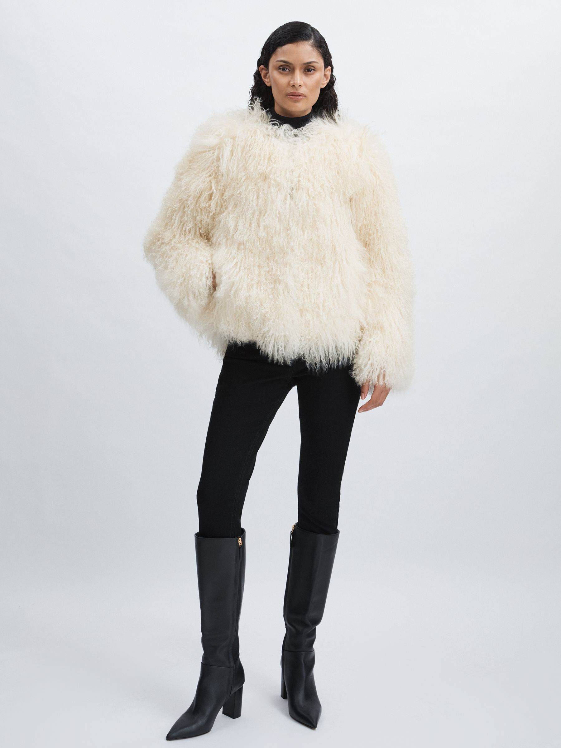 Reiss Meotine Shearling Jacket in Cream - REISS | Reiss UK