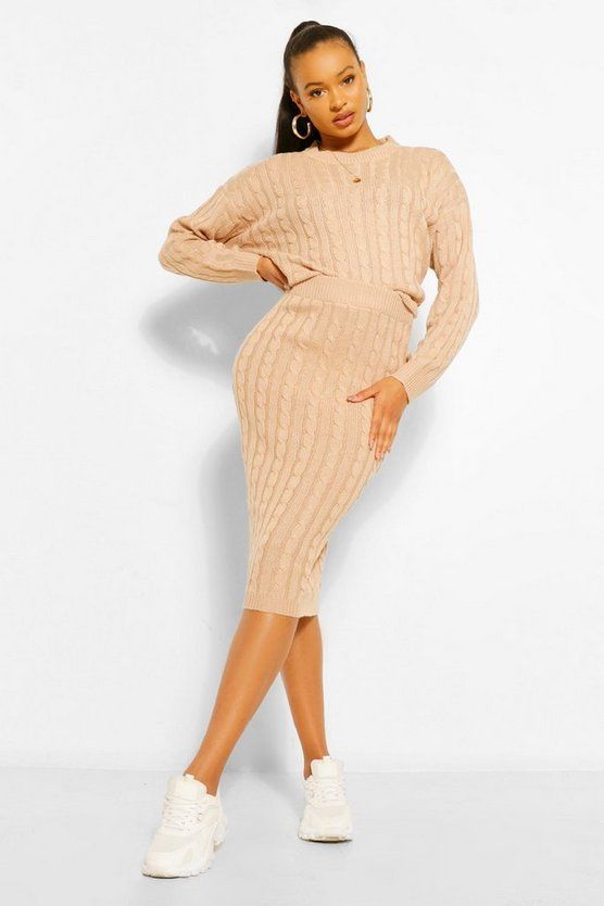 Cable Knit Midi Skirt Two-Piece | Boohoo.com (US & CA)