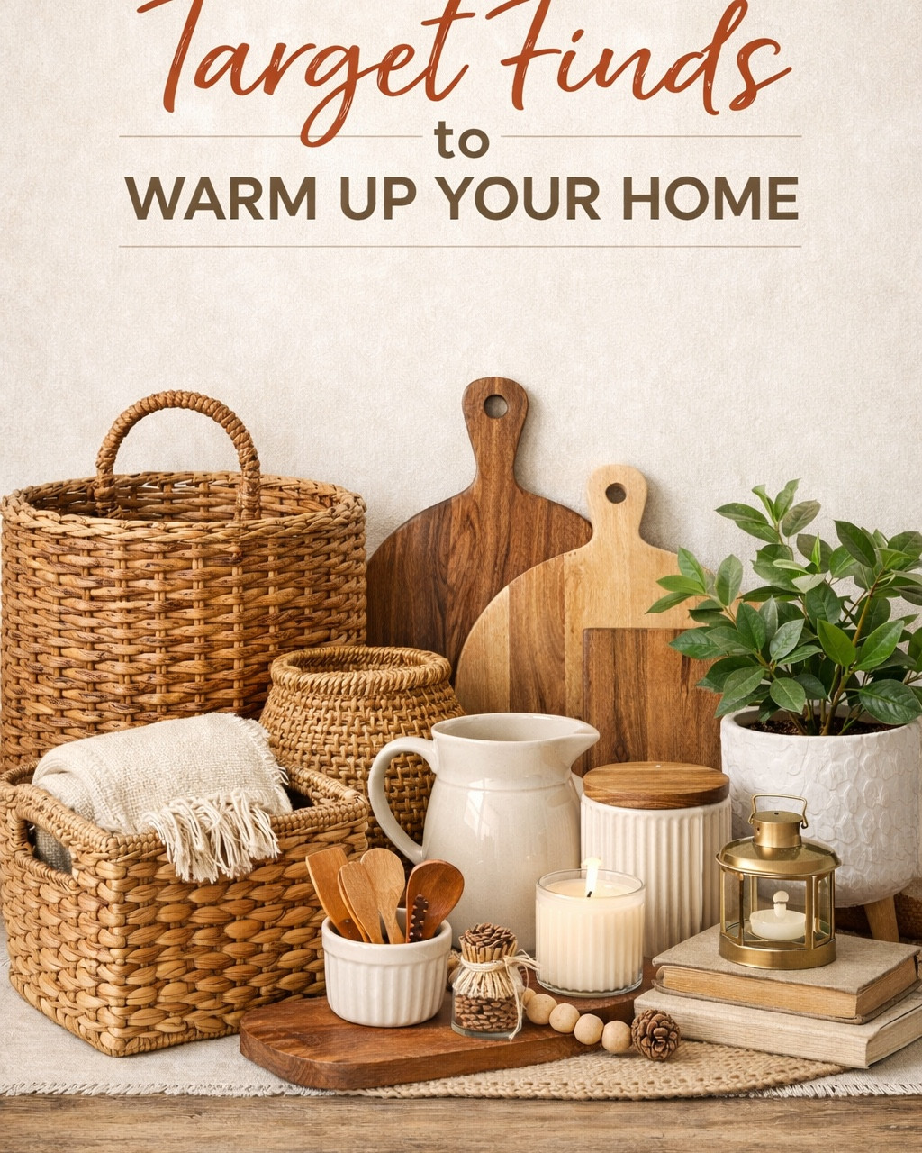 Sharing some pieces from Target that would be great to use if you need to warm up your space! I was there today and all of these are in stock 🤎

Wood tones and woven textures are such an easy way to bring that cozy, elevated Studio McGee feel into your home. They add natural warmth, soften cooler tones, and give your space that layered, lived-in look without feeling heavy. Mixing woods, wicker, and organic materials is what really creates that balance of styled but still comfortable and inviting.

#LTKSaleAlert #LTKHome #LTKSeasonal