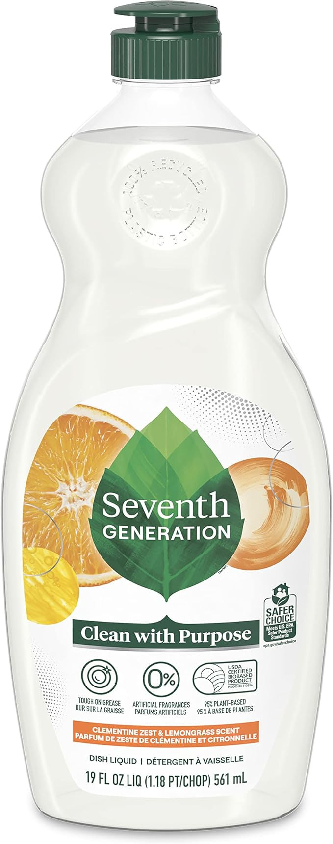 Seventh Generation Dish Liquid Soap Clementine Zest Lemongrass Dishwashing Soap Liquid Soap 19 oz | Amazon (US)