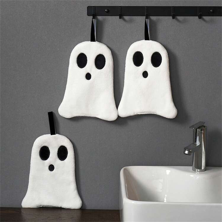 1pc Ghost Hand Towel, Halloween Bathroom Cute Decor, Soft & Absorbent Coral Fleece Towel Suitable... | SHEIN