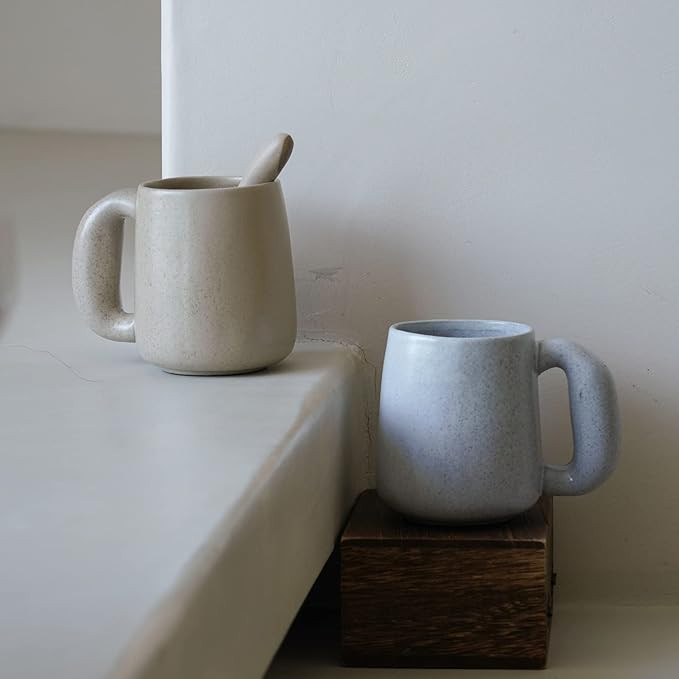 Large Coffee Mugs,Stoneware Pottery Coffee Mug Set with jumbo handle,Handmade mugs for Latte,Milk... | Amazon (US)