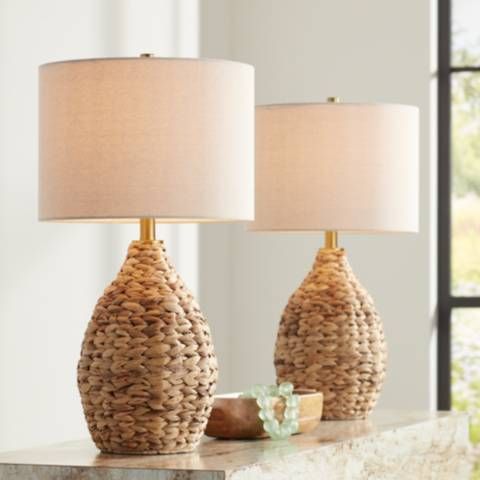 Corona Woven Reed Modern Coastal Table Lamps Set of 2 - #323E5 | Lamps Plus | Lamps Plus