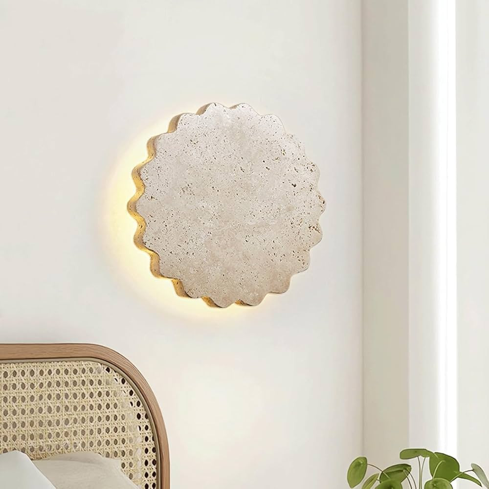LED Modern Bedside Yellow Travertine Wall Sconce Creative Round Wall Lighting Wabi-sabi Style Art... | Amazon (US)