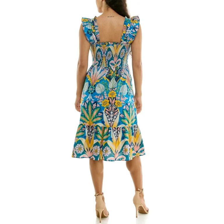 Nanette Lepore Women's Smocked Flutter Sleeve Midi Dress, Sizes XS-XXXL | Walmart (US)