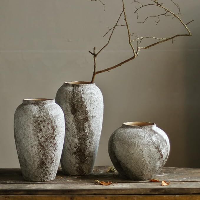 Rustic Ceramic Flower Vase, Vintage Tall Floor Vase Farmhouse Decor, Large Vases for Living Room ... | Amazon (US)