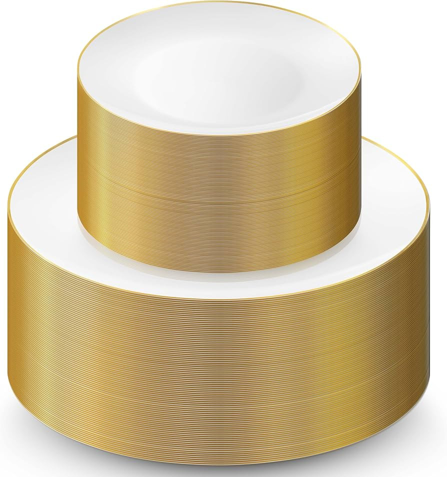 100 Gold Plastic Plates Set, 50 Pcs 10.25 Inch Plastic Dinner Plates and 50 Pcs 7.5 Inch Plastic ... | Amazon (US)