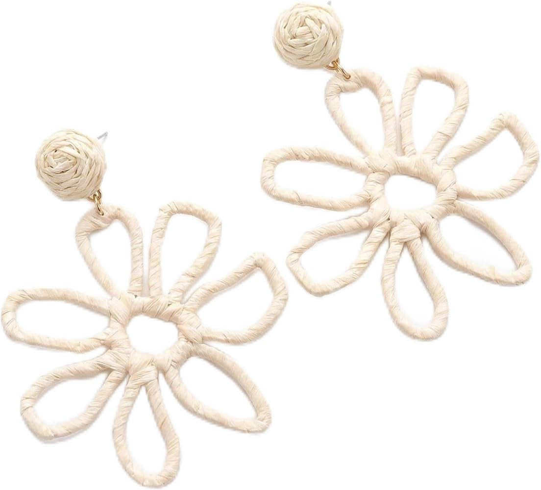 Woven Raffia Rattan Earrings for Women, Boho Flower Hoop & Drop Dangle Earrings Collection, Handm... | Amazon (US)