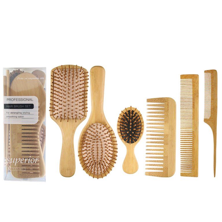 Natural Wood Hair Brush with Wooden Bristles Massage Scalp Comb and Wood Beard Comb for Men and W... | Walmart (US)