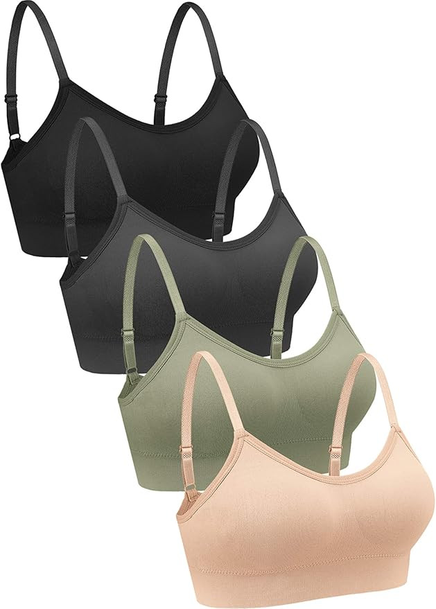 4 Pieces V Neck Bralettes Wireless Cami Bra Tank Top Bra Sports Bra for Women Girls | Amazon (US)