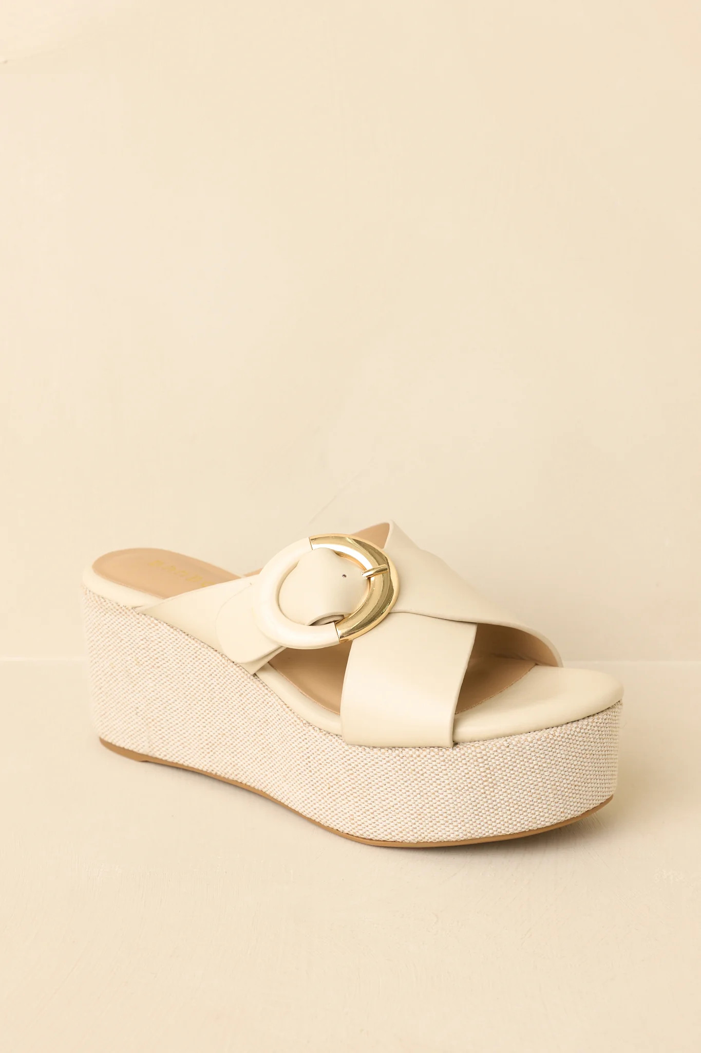 Feeling Elated & Elevated Ivory Faux Leather Platform Wedge Sandals | Red Dress