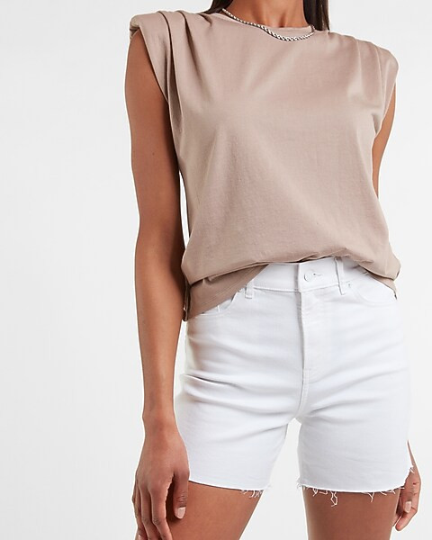 Padded Shoulder Crew Neck Tee | Express